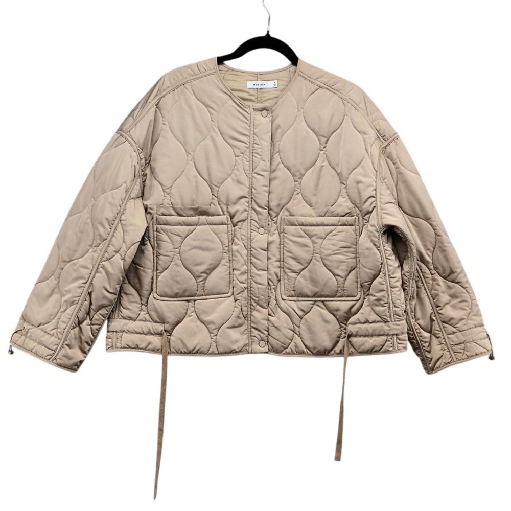 MOD REF Quilted Jacket Womens Medium‎ Tan Collarless TR2994 Zip Up